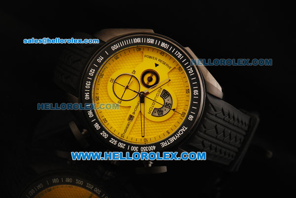 Porsche Design Regulator Chronograph Miyota Quartz Movement PVD Case with Yellow Dial and Black Rubber Strap - Click Image to Close
